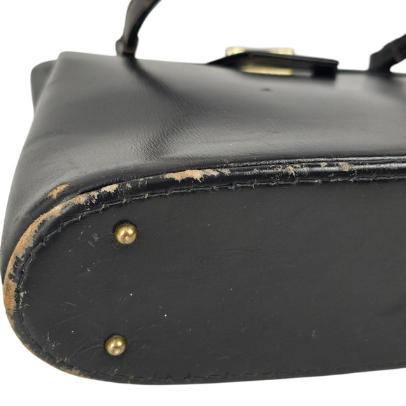 VNT 1970s black leather handbag purse snap lock frame fair condition - Picture 9 of 14